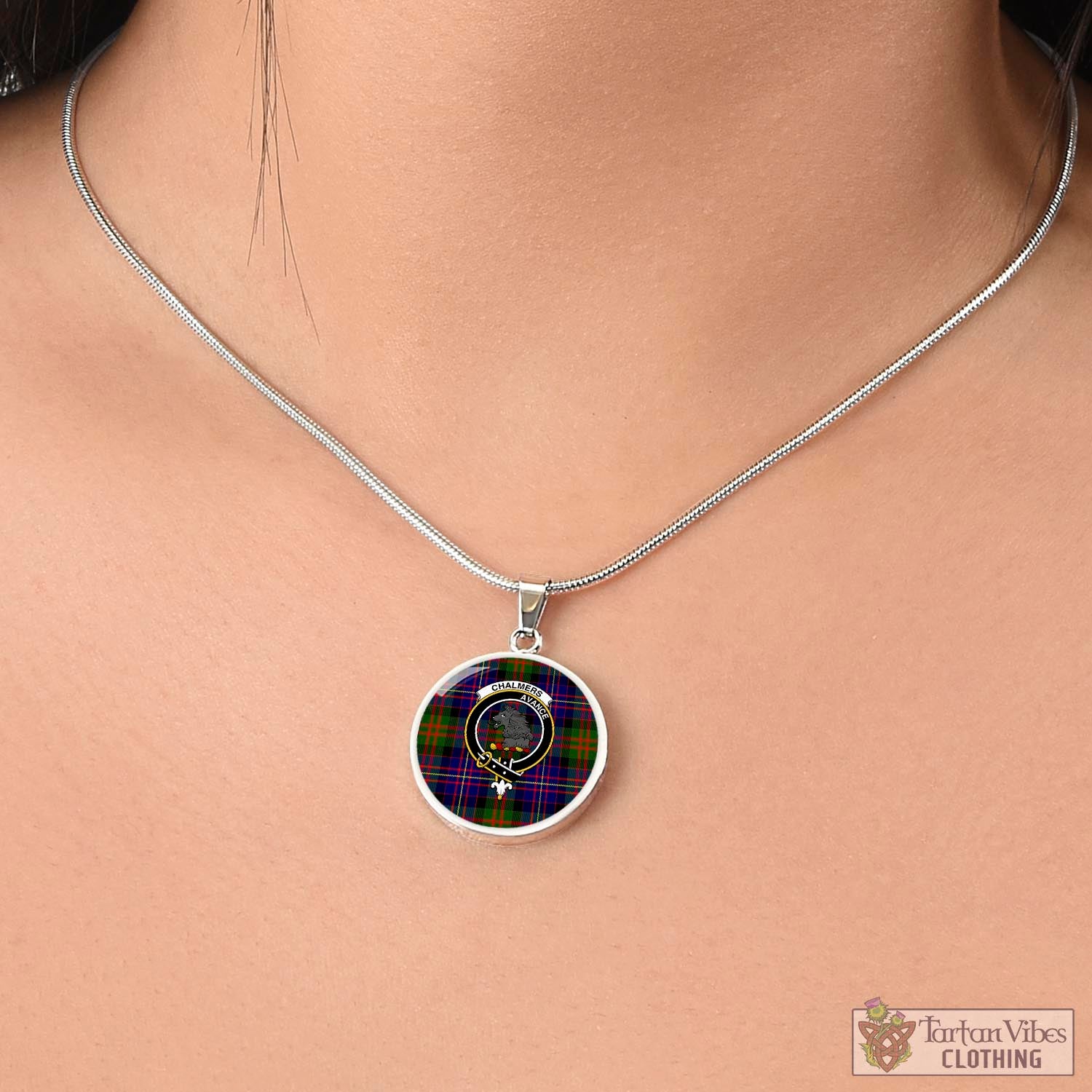 Chalmers Tartan Circle Necklace with Family Crest - Tartan Vibes Clothing