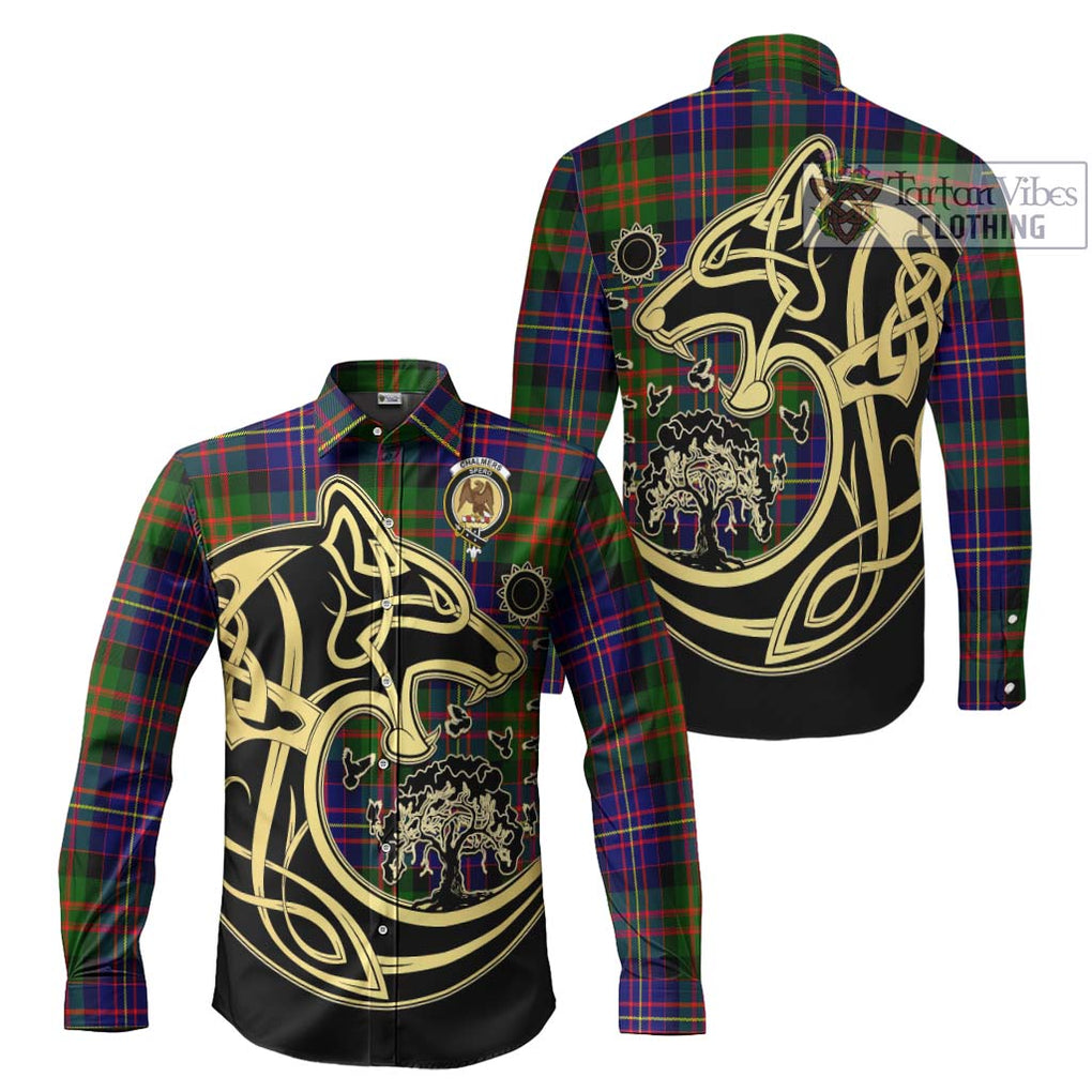 Chalmers of Balnacraig Tartan Long Sleeve Button Shirt with Family Crest Celtic Wolf Style Men's Shirt S - Tartan Vibes Clothing
