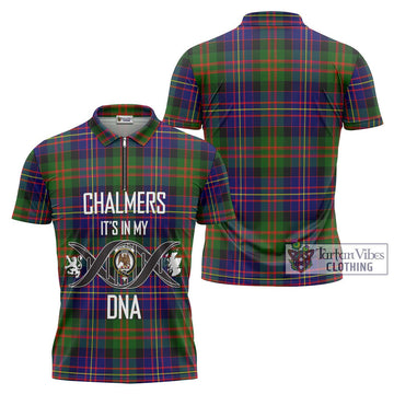 Chalmers of Balnacraig Tartan Zipper Polo Shirt with Family Crest DNA In Me Style Unisex - Tartan Vibes Clothing