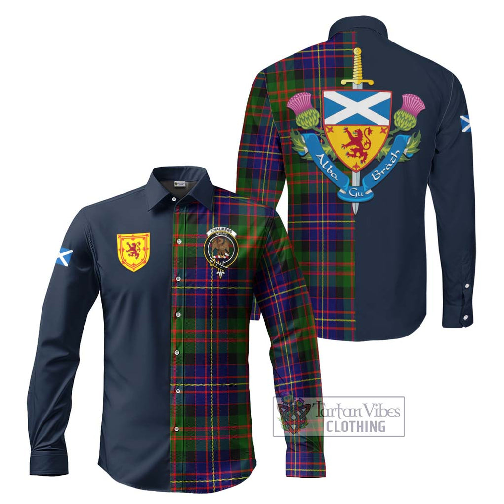 Tartan Vibes Clothing Chalmers of Balnacraig Tartan Long Sleeve Button Shirt with Scottish Lion Royal Arm Half Style