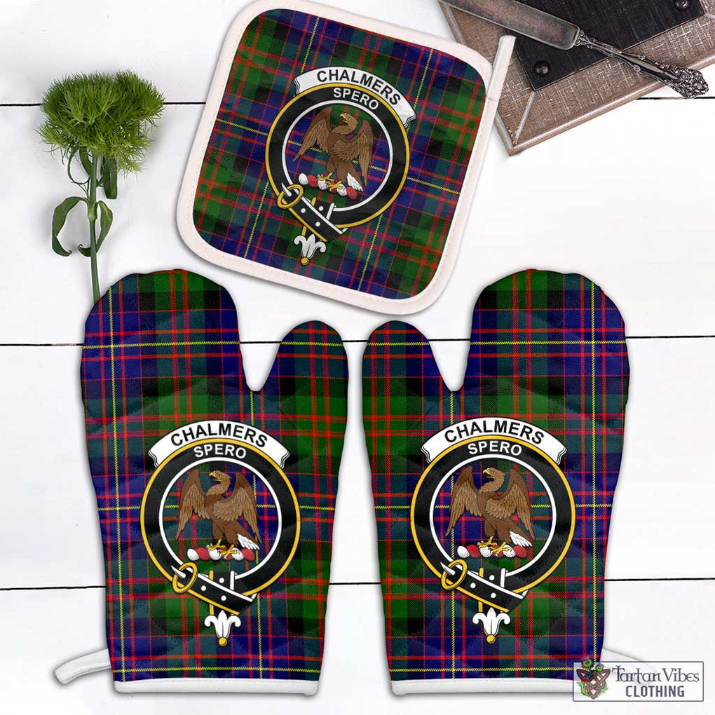 Chalmers of Balnacraig Tartan Combo Oven Mitt & Pot-Holder with Family Crest White - Tartan Vibes Clothing