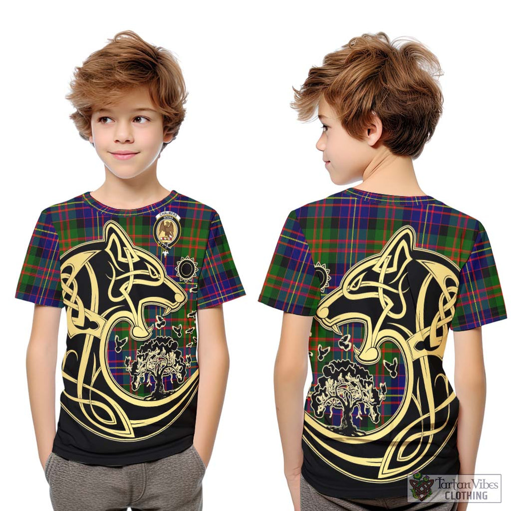 Chalmers of Balnacraig Tartan Kid T-Shirt with Family Crest Celtic Wolf Style Youth XL Size14 - Tartan Vibes Clothing
