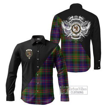 Chalmers of Balnacraig Tartan Long Sleeve Button Shirt with Family Crest and Military Logo Style Men's Shirt S - Tartanvibesclothing Shop