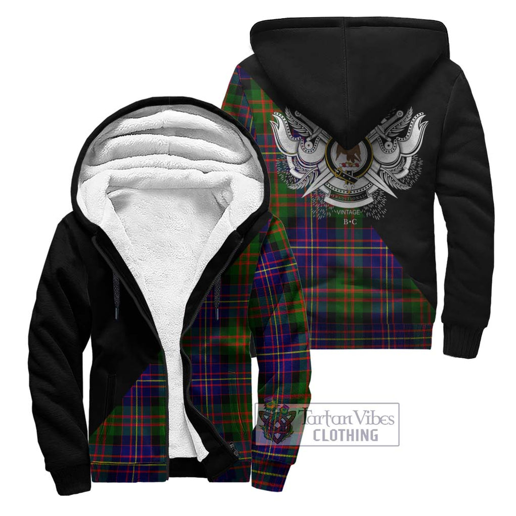 Chalmers of Balnacraig Tartan Sherpa Hoodie with Family Crest and Military Logo Style Unisex - Tartanvibesclothing Shop