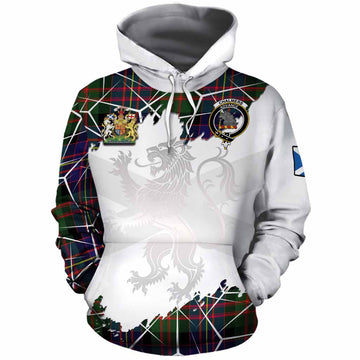 Chalmers Tartan Cotton Hoodie with Family Crest and Lion Rampant Grunge Style