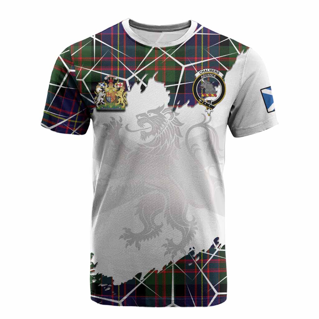Chalmers Tartan Cotton T-shirt with Family Crest and Lion Rampant Grunge Style