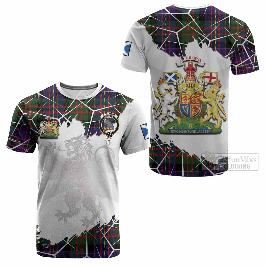 Chalmers Tartan Cotton T-shirt with Family Crest and Lion Rampant Grunge Style
