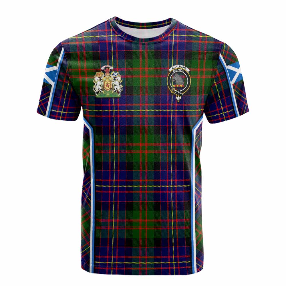 Chalmers Tartan Crest Cotton T-shirt Scotland Coat of Arm Flag Style - Tartan Vibes Clothing