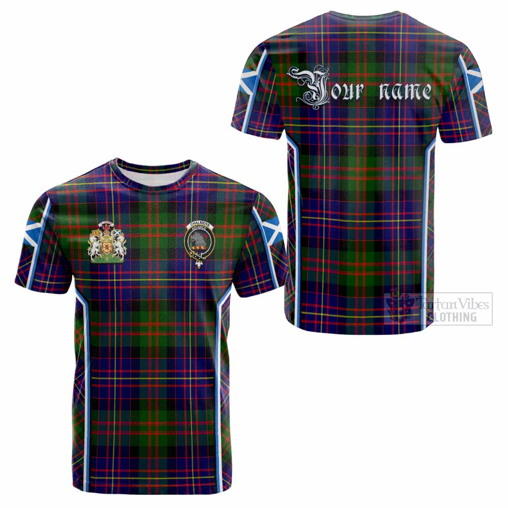 Chalmers Tartan Crest Cotton T-shirt Scotland Coat of Arm Flag Style - Tartan Vibes Clothing