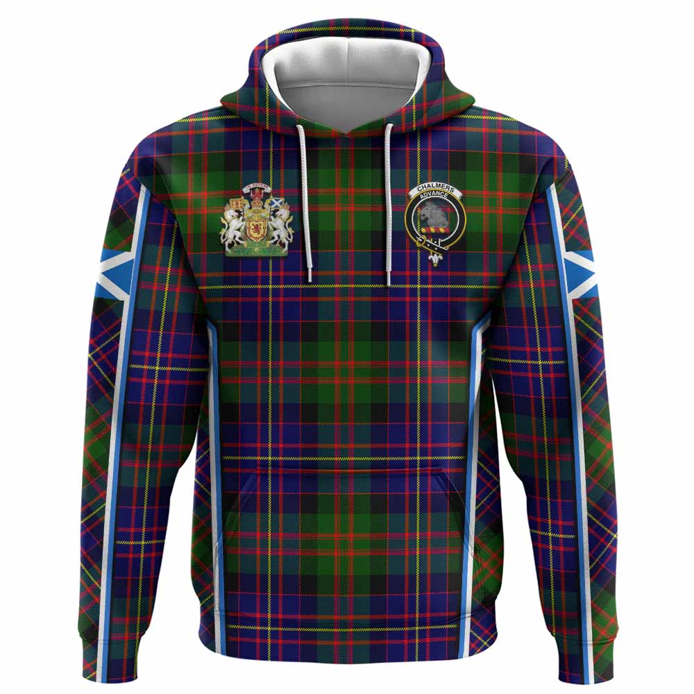 Chalmers Tartan Crest Hoodie Scotland Coat of Arm Flag Style - Tartan Vibes Clothing