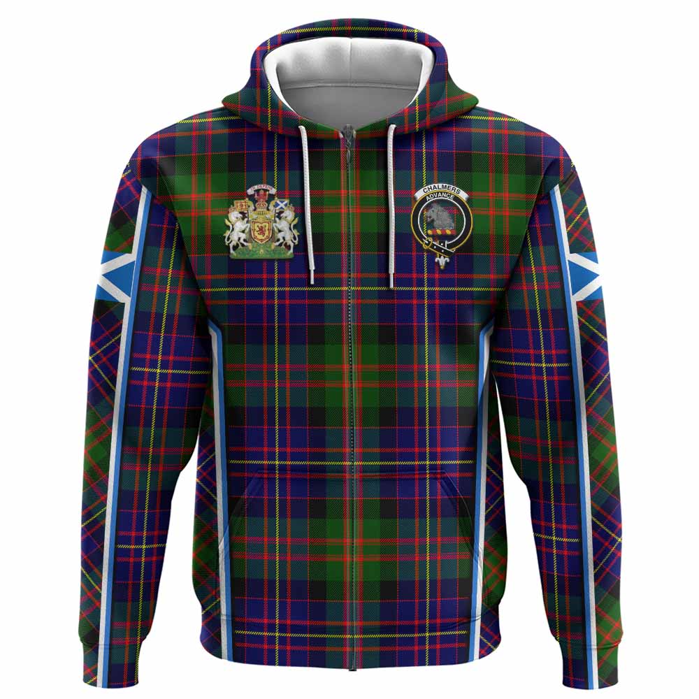 Chalmers Tartan Crest Hoodie Scotland Coat of Arm Flag Style - Tartan Vibes Clothing