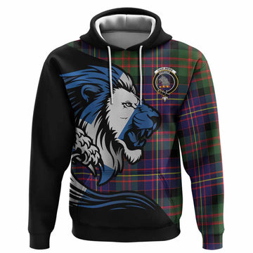 Chalmers Tartan Crest Hoodie Scottish Golden Lions Wave Flow