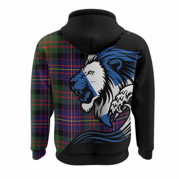 Chalmers Tartan Crest Hoodie Scottish Golden Lions Wave Flow