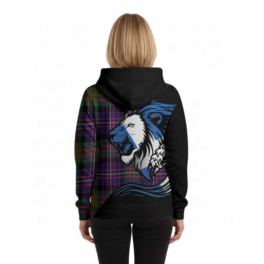 Chalmers Tartan Crest Hoodie Scottish Golden Lions Wave Flow