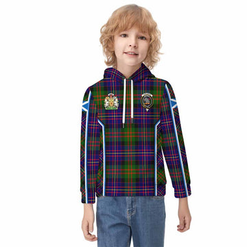 Chalmers Tartan Crest Kid Hoodie Scotland Coat of Arm Flag Style