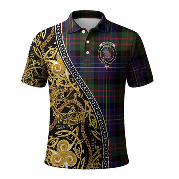 Chalmers Tartan Crest Polo Shirt Celtic Knot and Triple Trickle Spiral Symbols