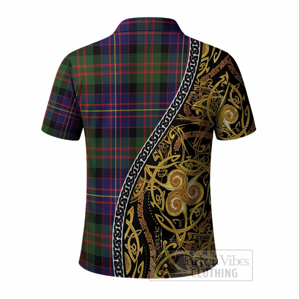Chalmers Tartan Crest Polo Shirt Celtic Knot and Triple Trickle Spiral Symbols