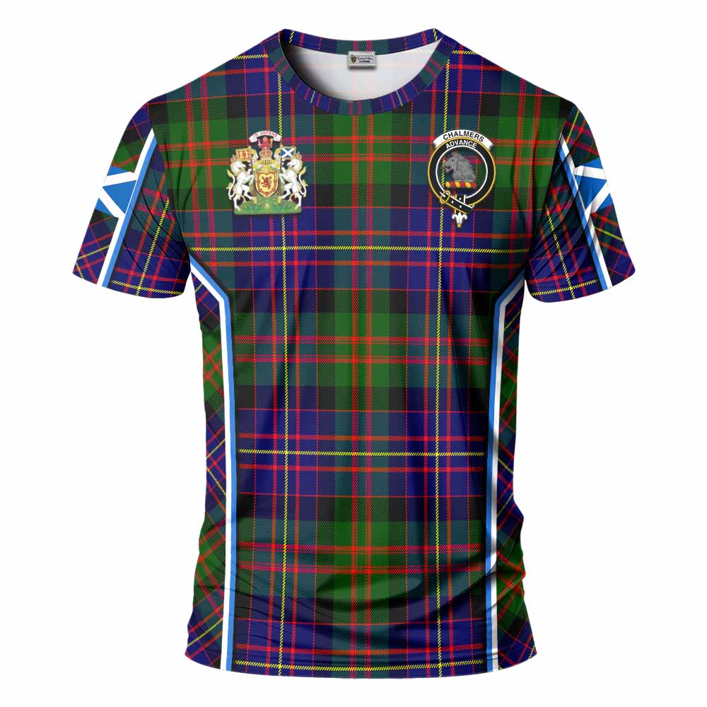 Chalmers Tartan Crest T-shirt Scotland Coat of Arm Flag Style - Tartan Vibes Clothing