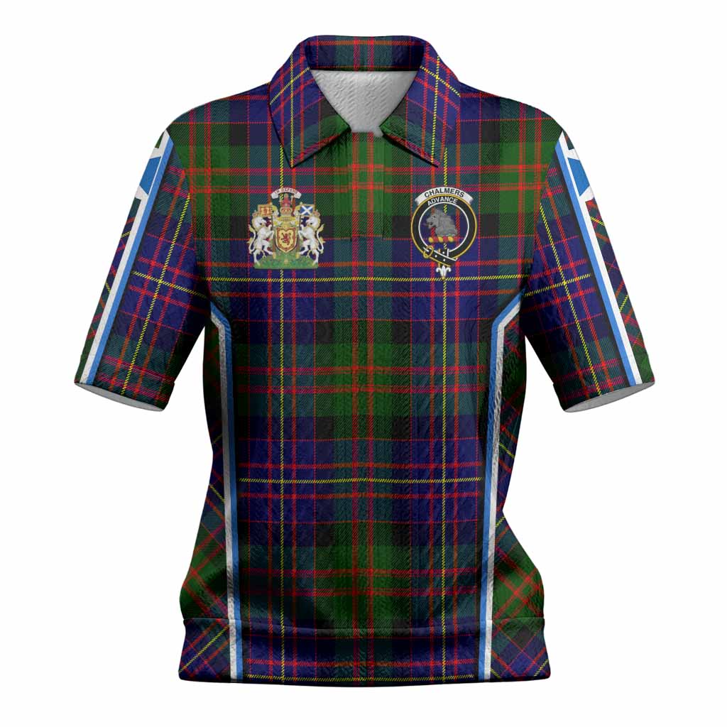 Chalmers Tartan Crest Women’s Polo Sweater Top Scotland Coat of Arm Flag Style