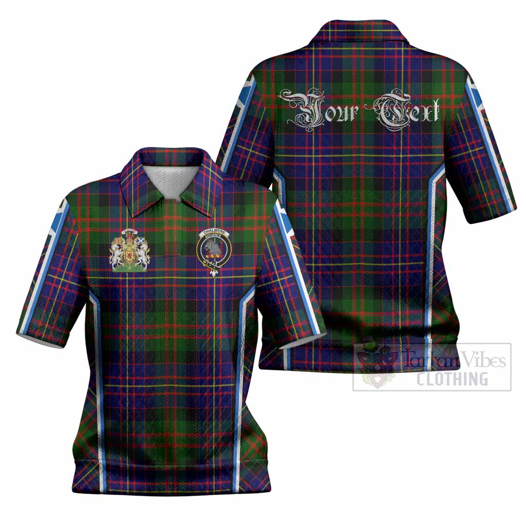 Chalmers Tartan Crest Women’s Polo Sweater Top Scotland Coat of Arm Flag Style