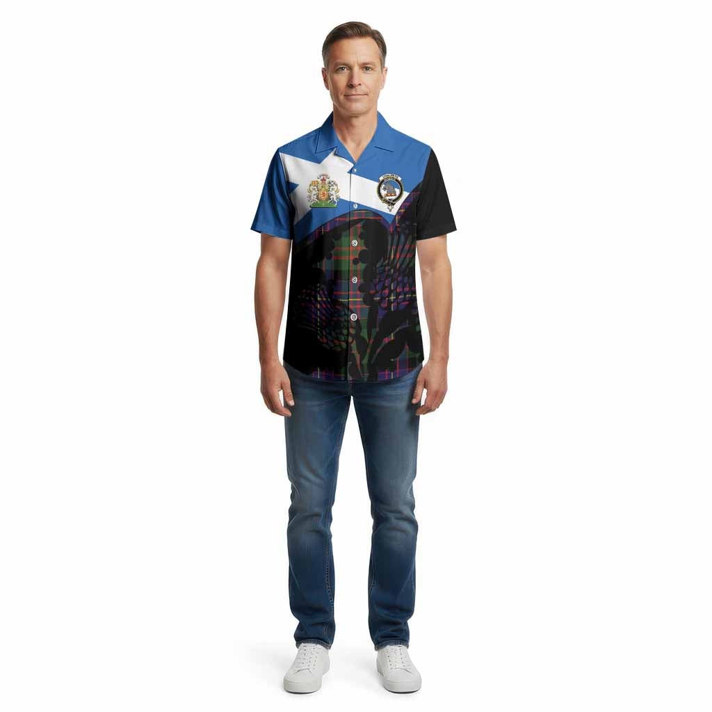 Chalmers Tartan Family Crest Cotton Hawaiian Shirt Scotland Thistle Floral Flag Style