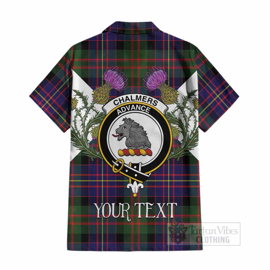Chalmers Tartan Family Crest Cotton Hawaiian Shirt Scottish Burns Night Thistle Floral