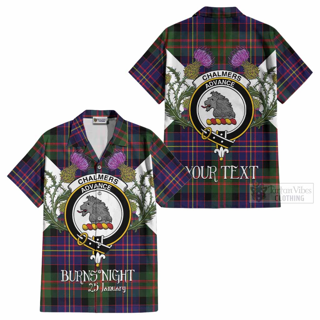 Chalmers Tartan Family Crest Cotton Hawaiian Shirt Scottish Burns Night Thistle Floral