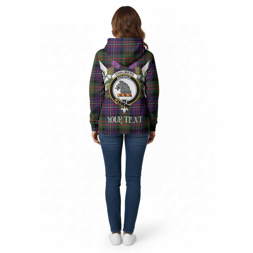 Chalmers Tartan Family Crest Cotton Hoodie Scottish Burns Night Thistle Floral