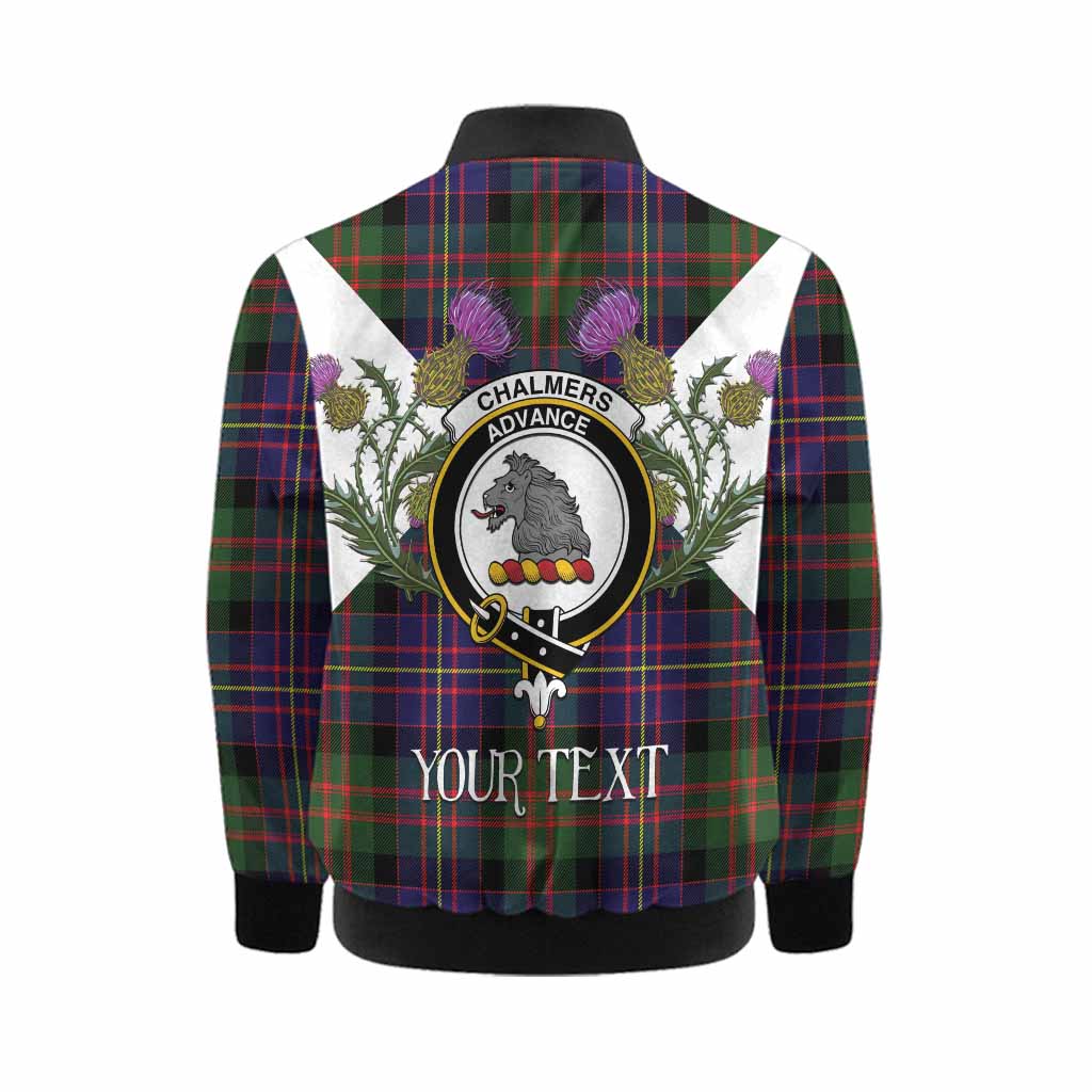 Chalmers Tartan Family Crest Kid Bomber Jacket Scottish Burns Night Thistle Floral
