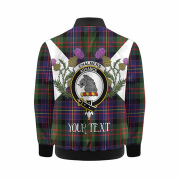 Chalmers Tartan Family Crest Kid Bomber Jacket Scottish Burns Night Thistle Floral