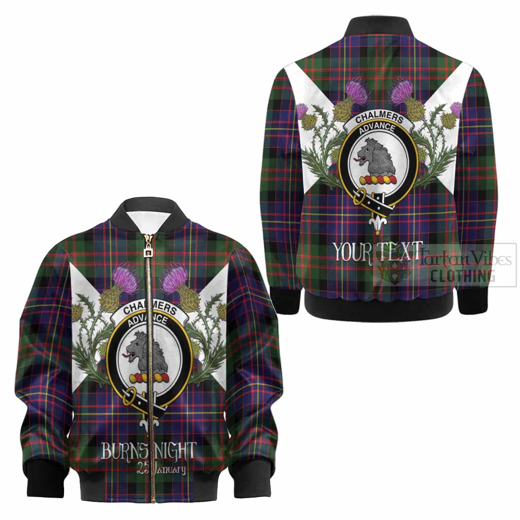 Chalmers Tartan Family Crest Kid Bomber Jacket Scottish Burns Night Thistle Floral