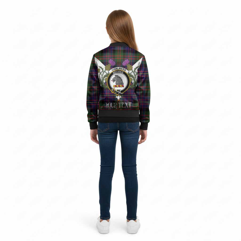 Chalmers Tartan Family Crest Kid Bomber Jacket Scottish Burns Night Thistle Floral