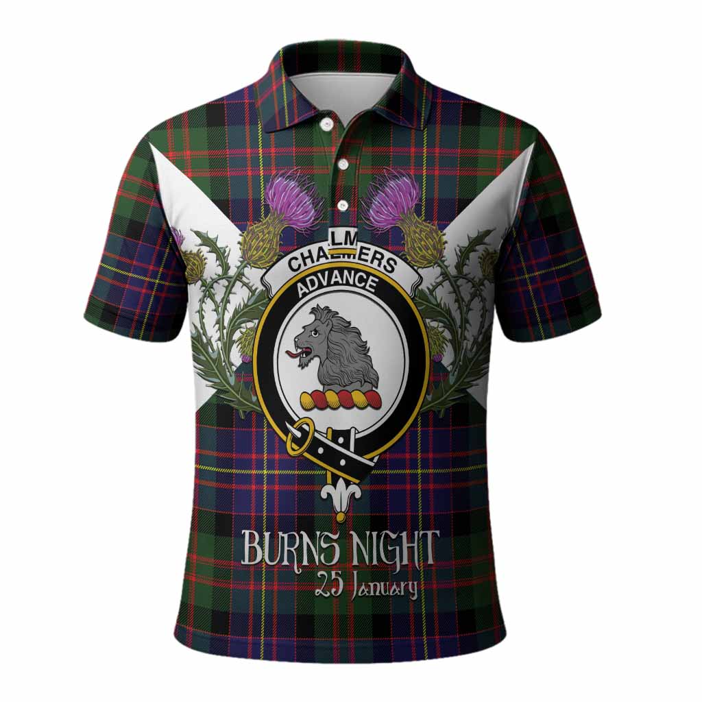 Chalmers Tartan Family Crest Polo Shirt Scottish Burns Night Thistle Floral