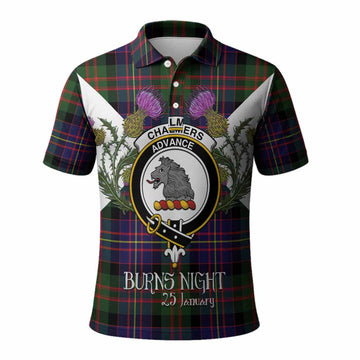 Chalmers Tartan Family Crest Polo Shirt Scottish Burns Night Thistle Floral