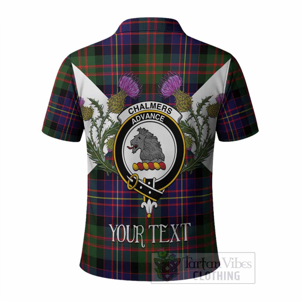 Chalmers Tartan Family Crest Polo Shirt Scottish Burns Night Thistle Floral