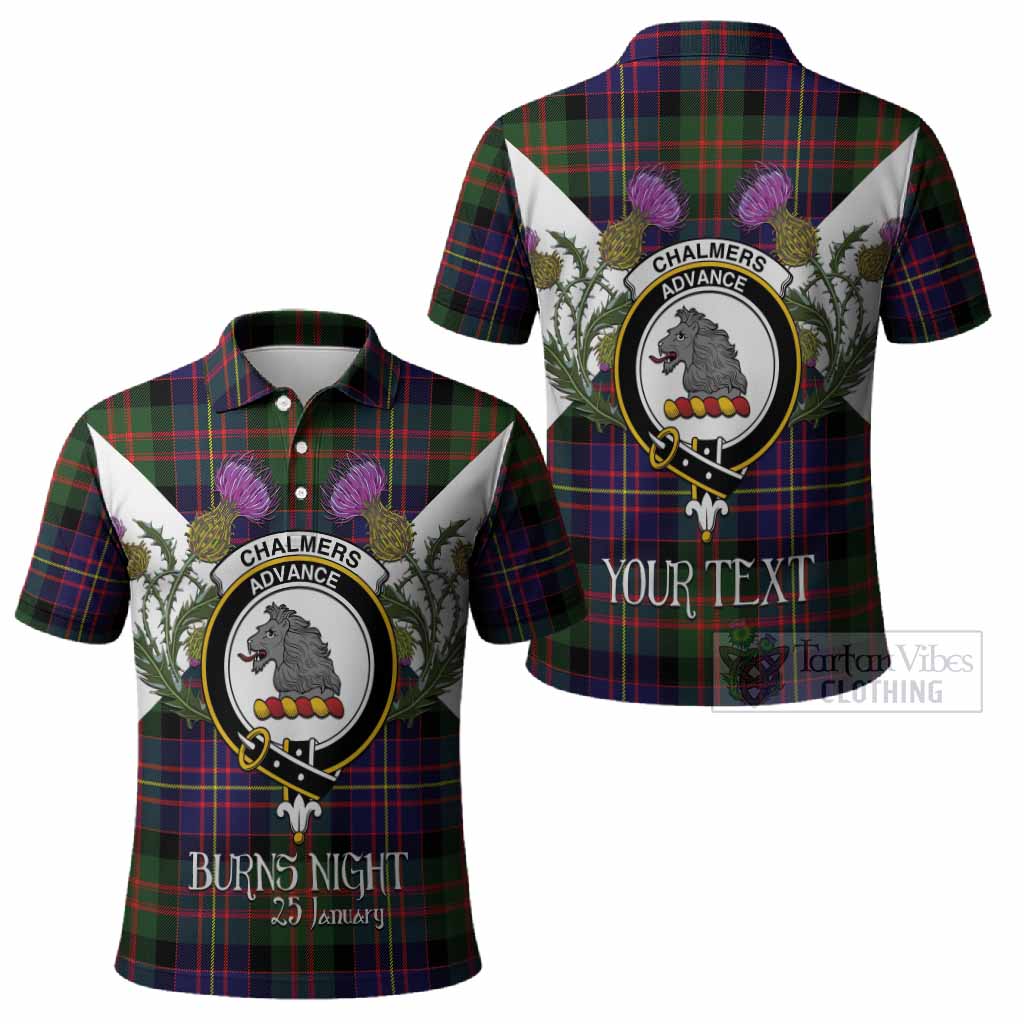 Chalmers Tartan Family Crest Polo Shirt Scottish Burns Night Thistle Floral
