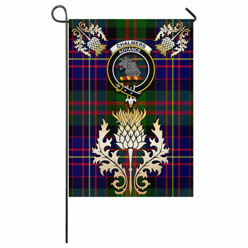 Chalmers Tartan Garden Flag with Golden Regal Scottish Thistle Emblem