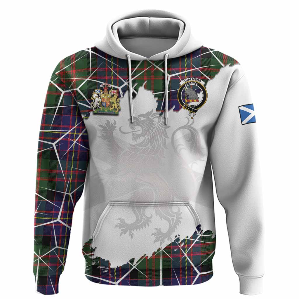 Chalmers Tartan Hoodie with Family Crest and Lion Rampant Grunge Style