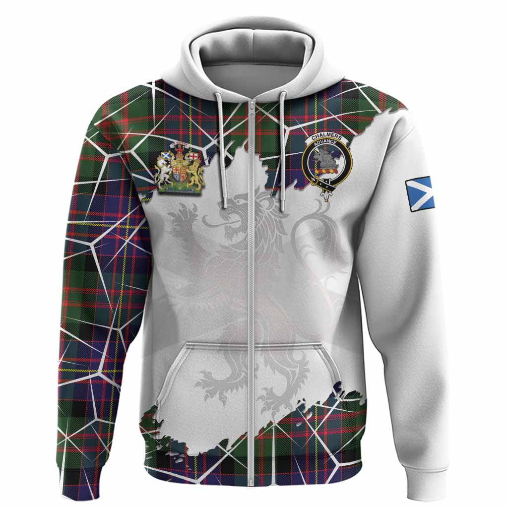 Chalmers Tartan Hoodie with Family Crest and Lion Rampant Grunge Style