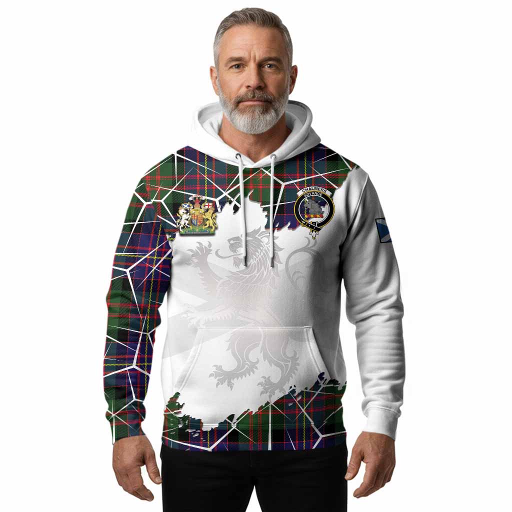 Chalmers Tartan Hoodie with Family Crest and Lion Rampant Grunge Style