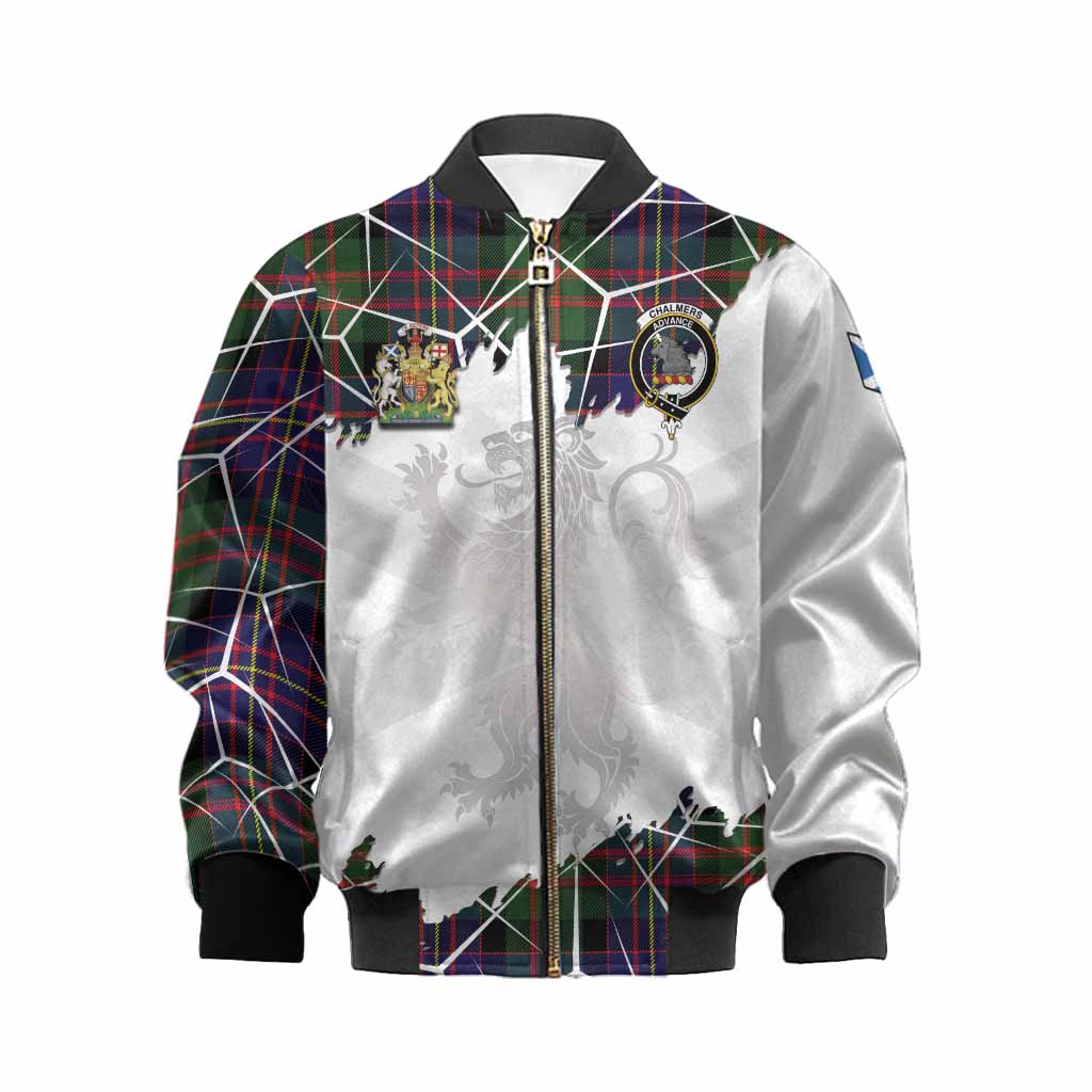 Chalmers Tartan Kid Bomber Jacket with Family Crest and Lion Rampant Grunge Style