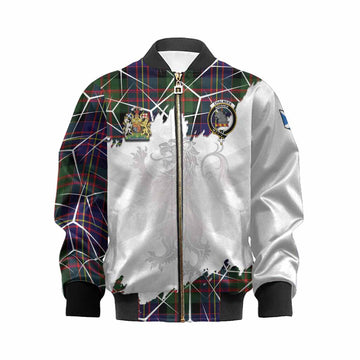 Chalmers Tartan Kid Bomber Jacket with Family Crest and Lion Rampant Grunge Style