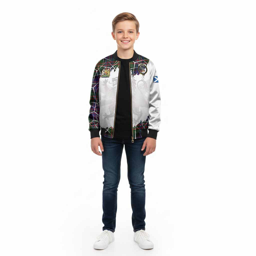 Chalmers Tartan Kid Bomber Jacket with Family Crest and Lion Rampant Grunge Style