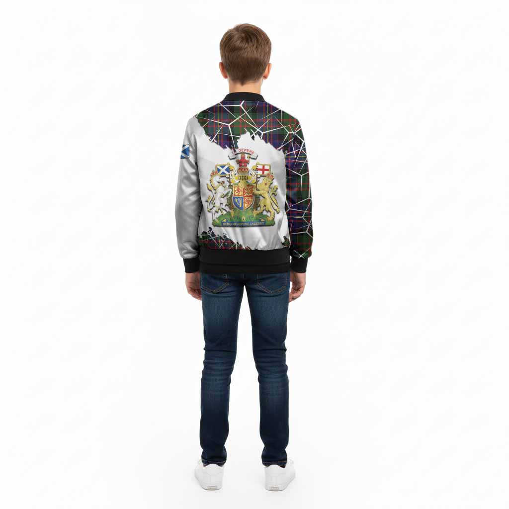 Chalmers Tartan Kid Bomber Jacket with Family Crest and Lion Rampant Grunge Style