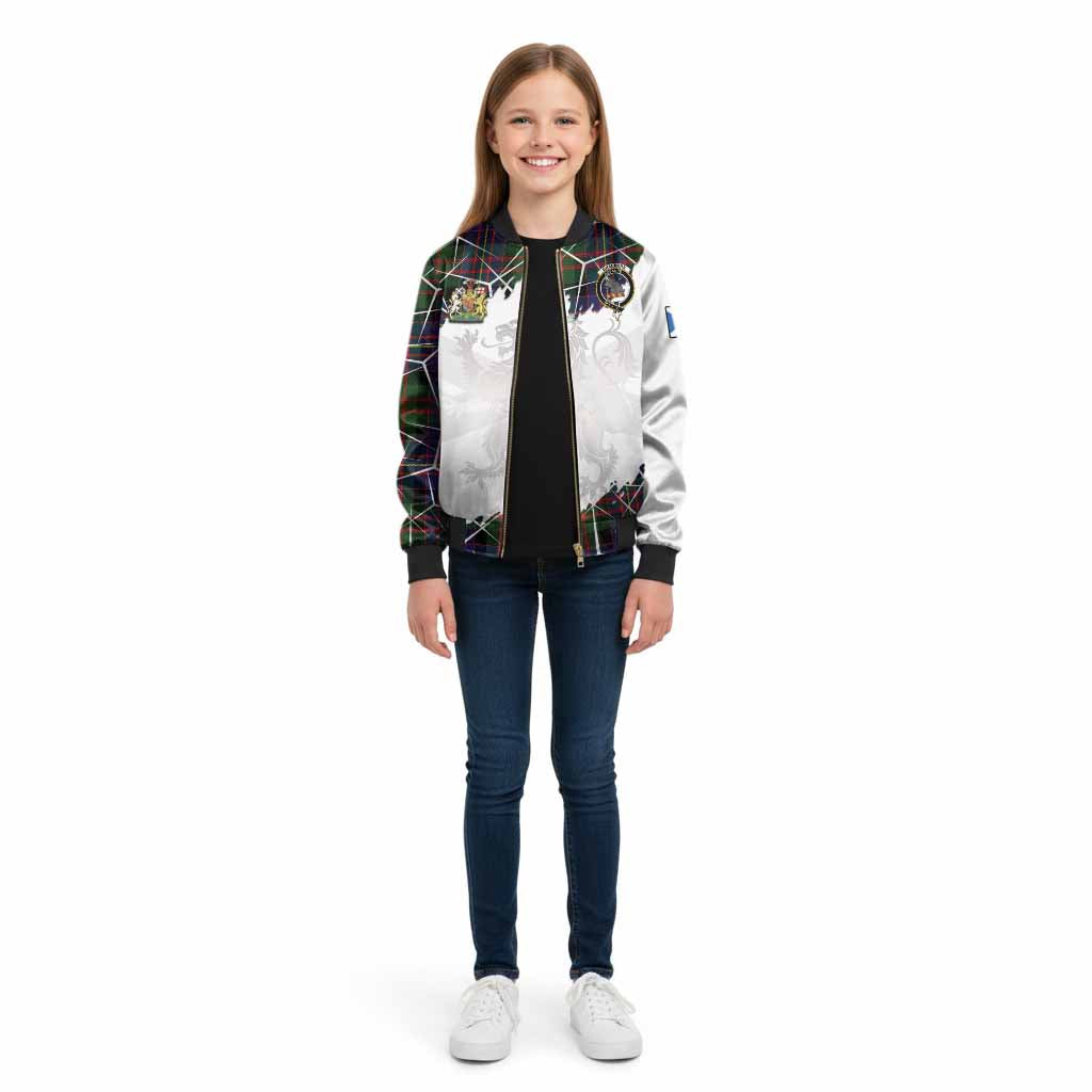 Chalmers Tartan Kid Bomber Jacket with Family Crest and Lion Rampant Grunge Style