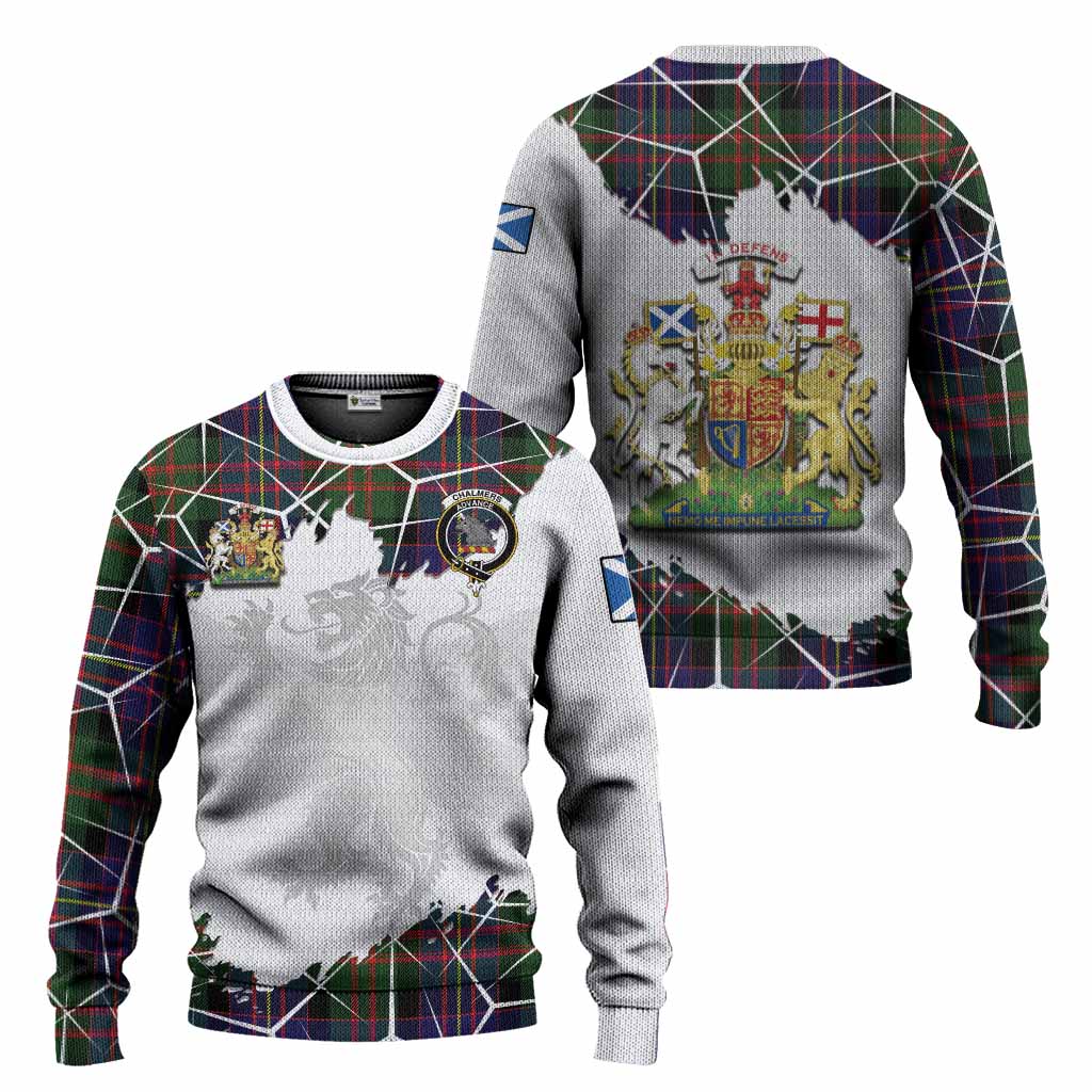 Chalmers Tartan Knitted Sweater with Family Crest and Lion Rampant Grunge Style