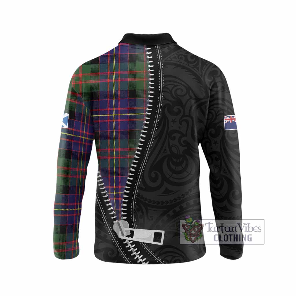 Chalmers Tartan Long Sleeve Polo Shirt New Zealand Pattern Unique Zipper Stylized