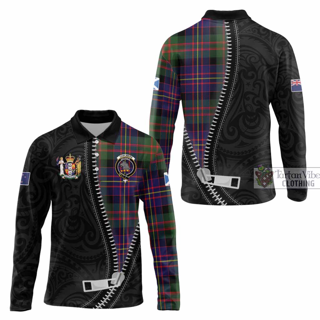 Chalmers Tartan Long Sleeve Polo Shirt New Zealand Pattern Unique Zipper Stylized