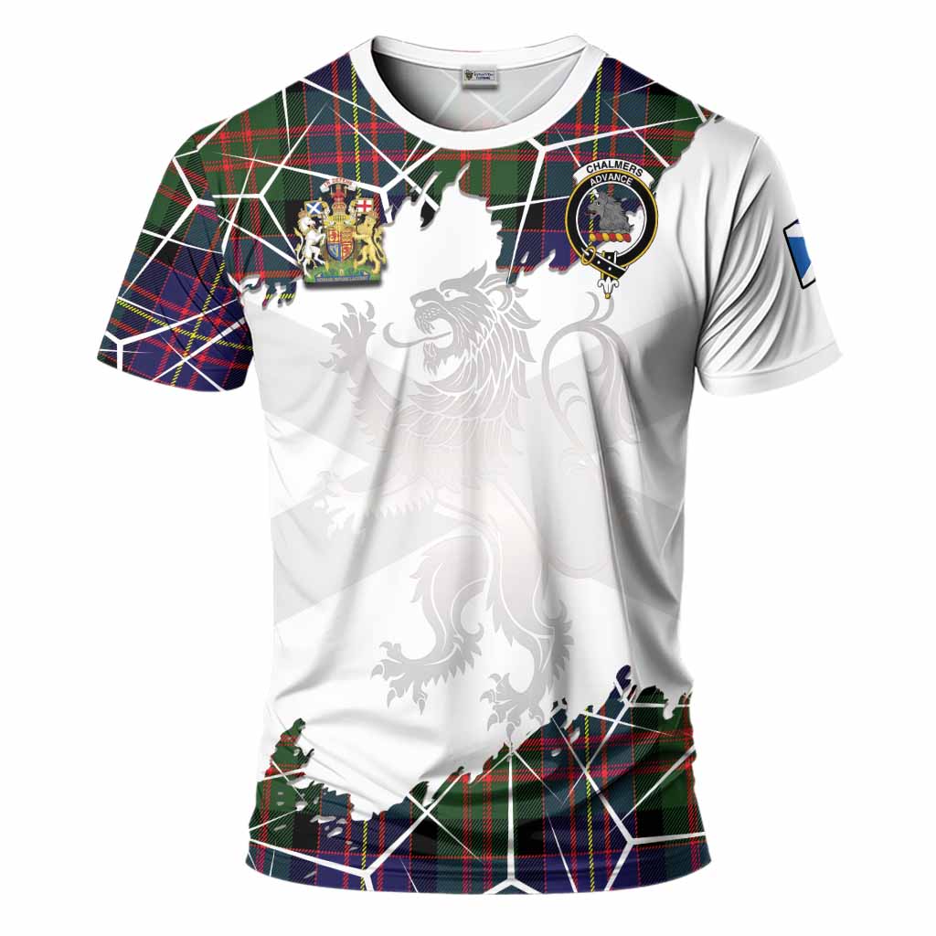 Chalmers Tartan T-Shirt with Family Crest and Lion Rampant Grunge Style