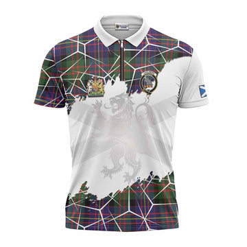 Chalmers Tartan Zipper Polo Shirt with Family Crest and Lion Rampant Grunge Style
